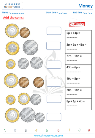 Grade 2  Maths worksheet: Study currency - Adding and subtracting money