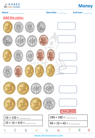 Grade 2  Maths worksheet: Study currency - Adding and subtracting money