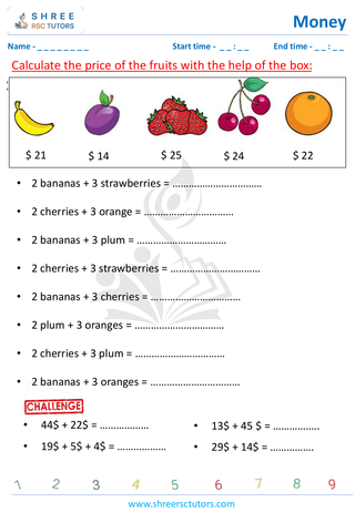 Grade 2  Maths worksheet: Study currency - Adding and subtracting money