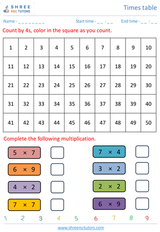 Grade 2  Maths worksheet: Time-table Practice - Times table practice