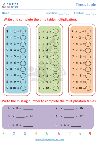 Grade 2  Maths worksheet: Time-table Practice - Times table practice