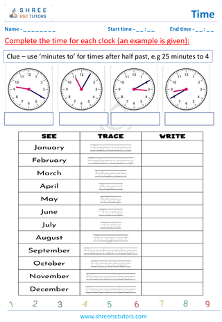 Grade 2  Maths worksheet: Time-telling skills - Calender days of the week