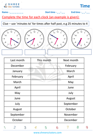 Grade 2  Maths worksheet: Time-telling skills - Calender days of the week