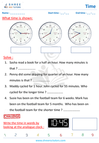 Grade 2  Maths worksheet: Time-telling skills - Hours and minute