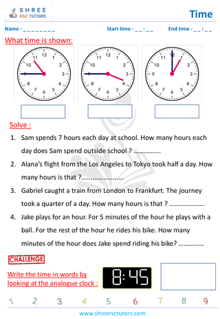 Grade 2  Maths worksheet: Time-telling skills - Hours and minute