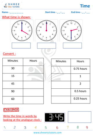 Grade 2  Maths worksheet: Time-telling skills - Hours and minute