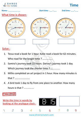 Grade 2  Maths worksheet: Time-telling skills - Understanding time