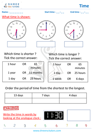 Grade 2  Maths worksheet: Time-telling skills - Understanding time