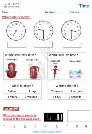 Grade 2  Maths worksheet: Time-telling skills - Understanding time