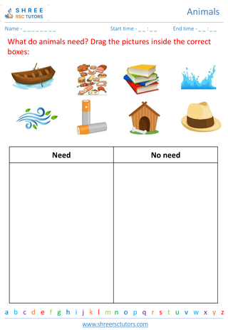 Grade 2  Science worksheet: Animals - Basic needs of animals