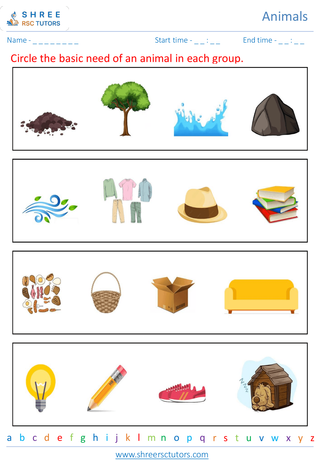 Grade 2  Science worksheet: Animals - Basic needs of animals