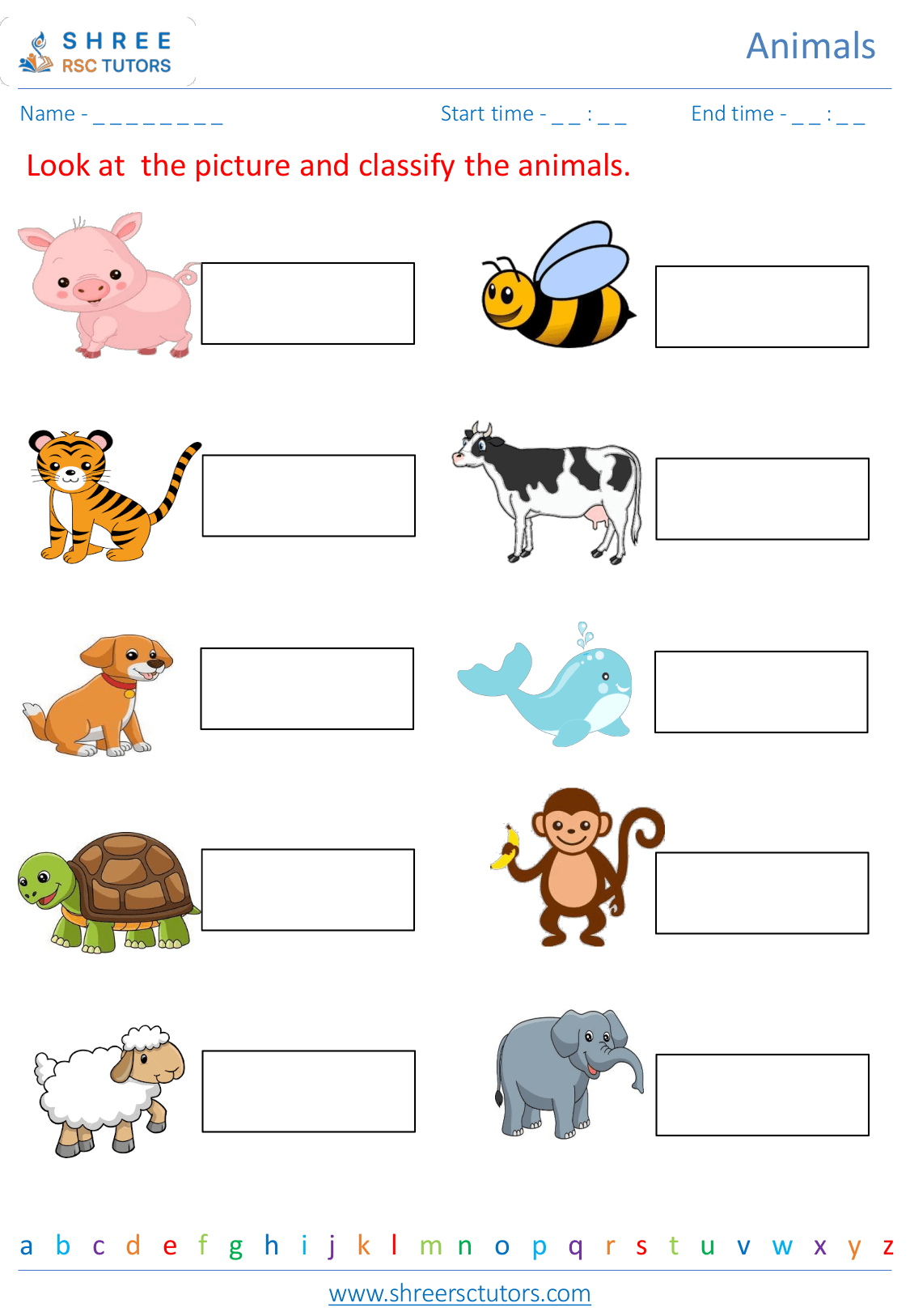 Classification of animals worksheets for Grade 2 Science | shree rsc tutors