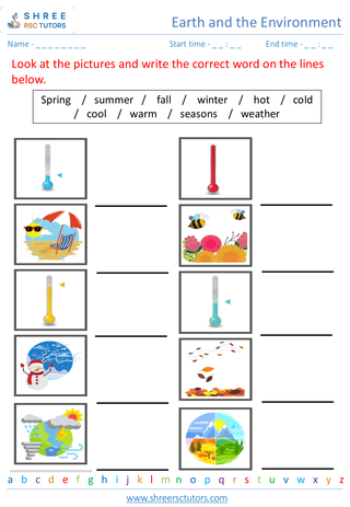 Grade 2  Science worksheet: Earth and the Environment - Weather and seasons