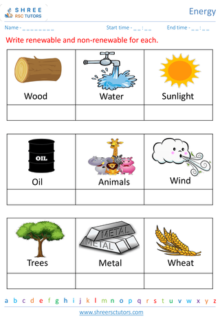 Grade 2  Science worksheet: Energy - Sources of energy