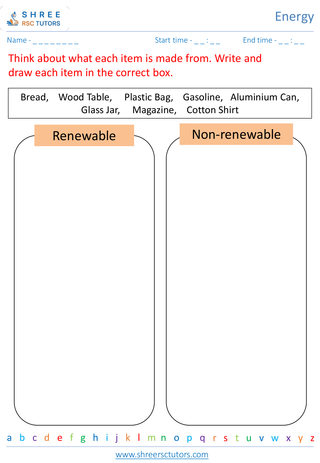 Grade 2  Science worksheet: Energy - Sources of energy