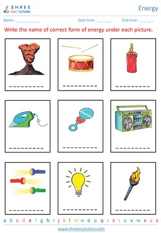 Grade 2  Science worksheet: Energy - Understanding basic forms of energy