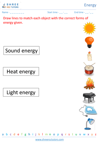 Grade 2  Science worksheet: Energy - Understanding basic forms of energy