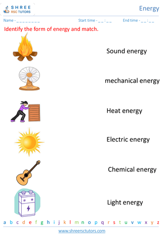 Grade 2  Science worksheet: Energy - Understanding basic forms of energy