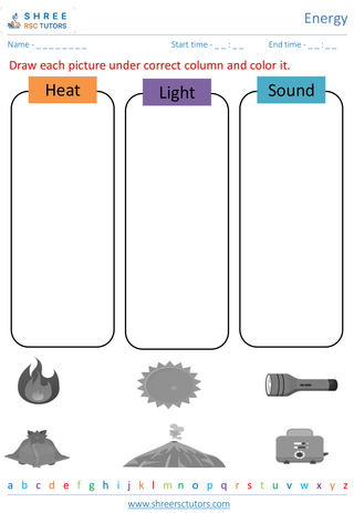 Grade 2  Science worksheet: Energy - Understanding basic forms of energy