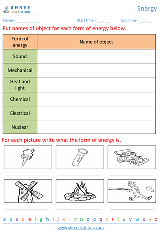 Grade 2  Science worksheet: Energy - Understanding basic forms of energy