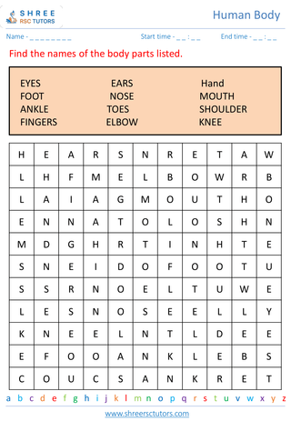 Grade 2  Science worksheet: Human Body - Body parts and their functions