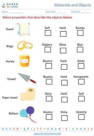 Grade 2  Science worksheet: Materials and Objects - Properties of materials