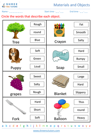 Grade 2  Science worksheet: Materials and Objects - Properties of materials