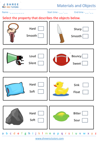 Grade 2  Science worksheet: Materials and Objects - Properties of materials