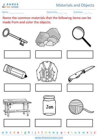 Grade 2  Science worksheet: Materials and Objects - Uses of everyday materials