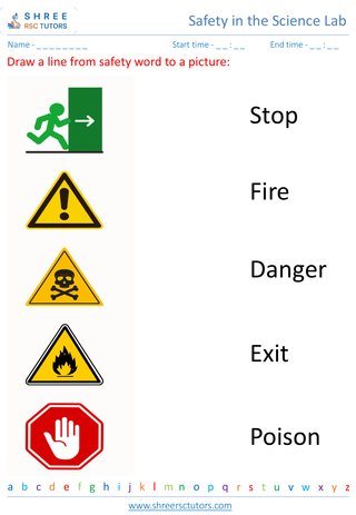 Grade 2  Science worksheet: Safety in the Science Lab - Basic safety rules