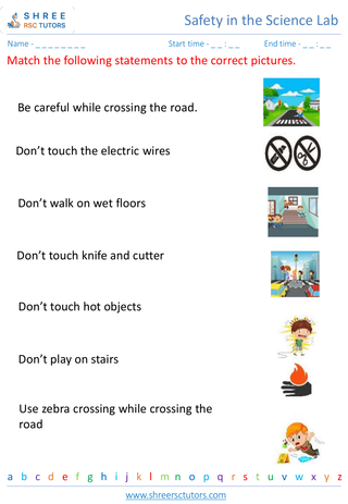 Grade 2  Science worksheet: Safety in the Science Lab - Basic safety rules