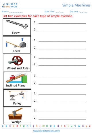 Grade 2  Science worksheet: Simple Machines - Basic understanding of how simple machines work