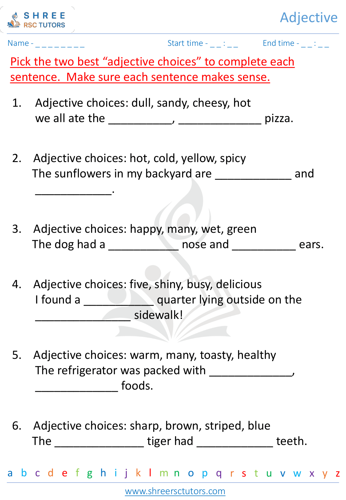 Adjectives worksheets for Grade 3 English shree rsc tutors