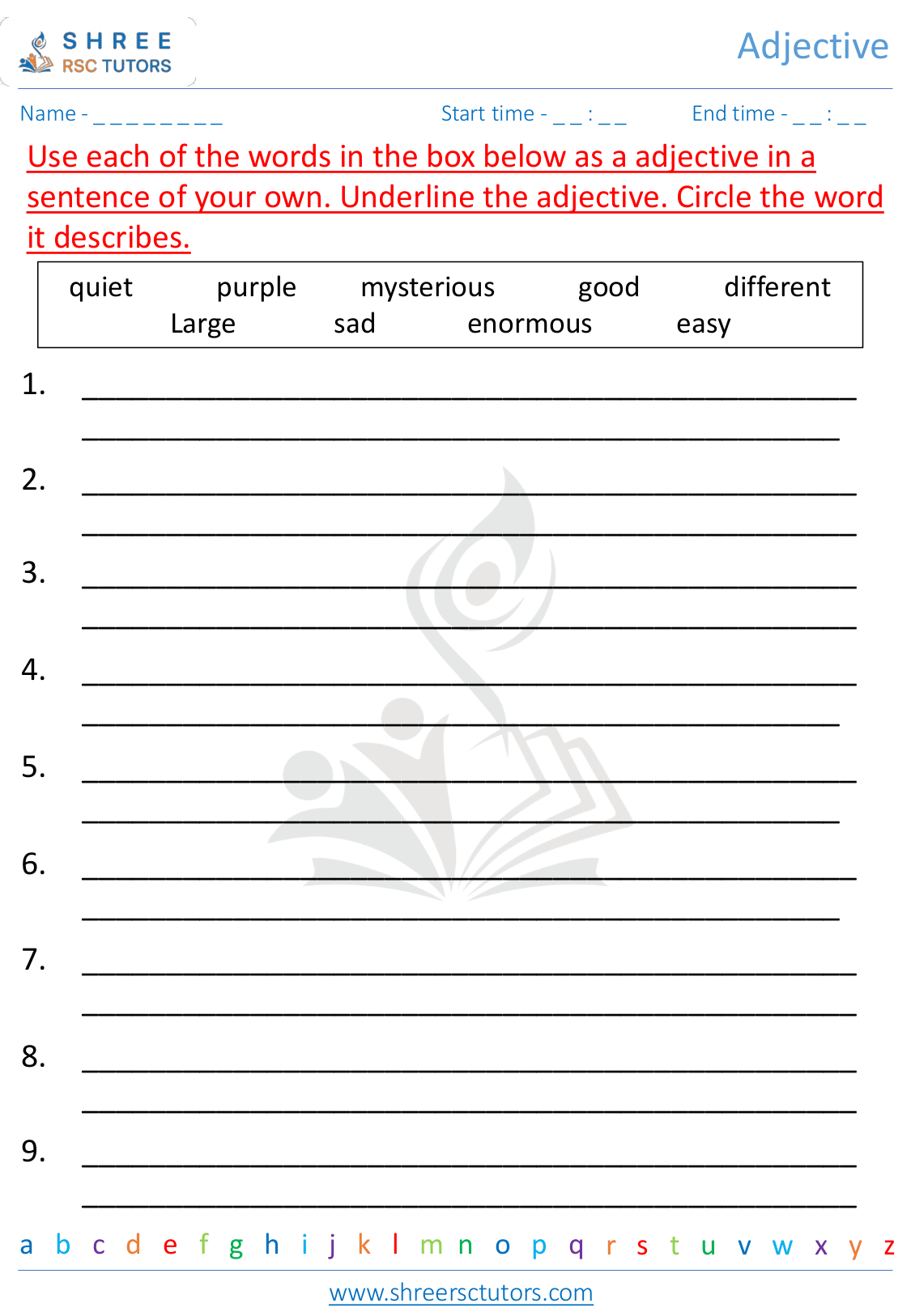 Adjectives worksheets for Grade 3 English | shree rsc tutors