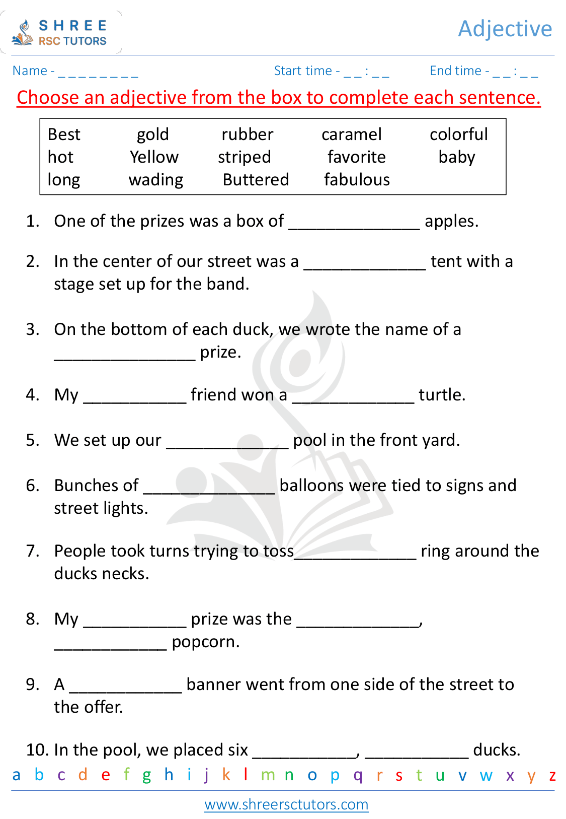 Adjectives worksheets for Grade 3 English shree rsc tutors