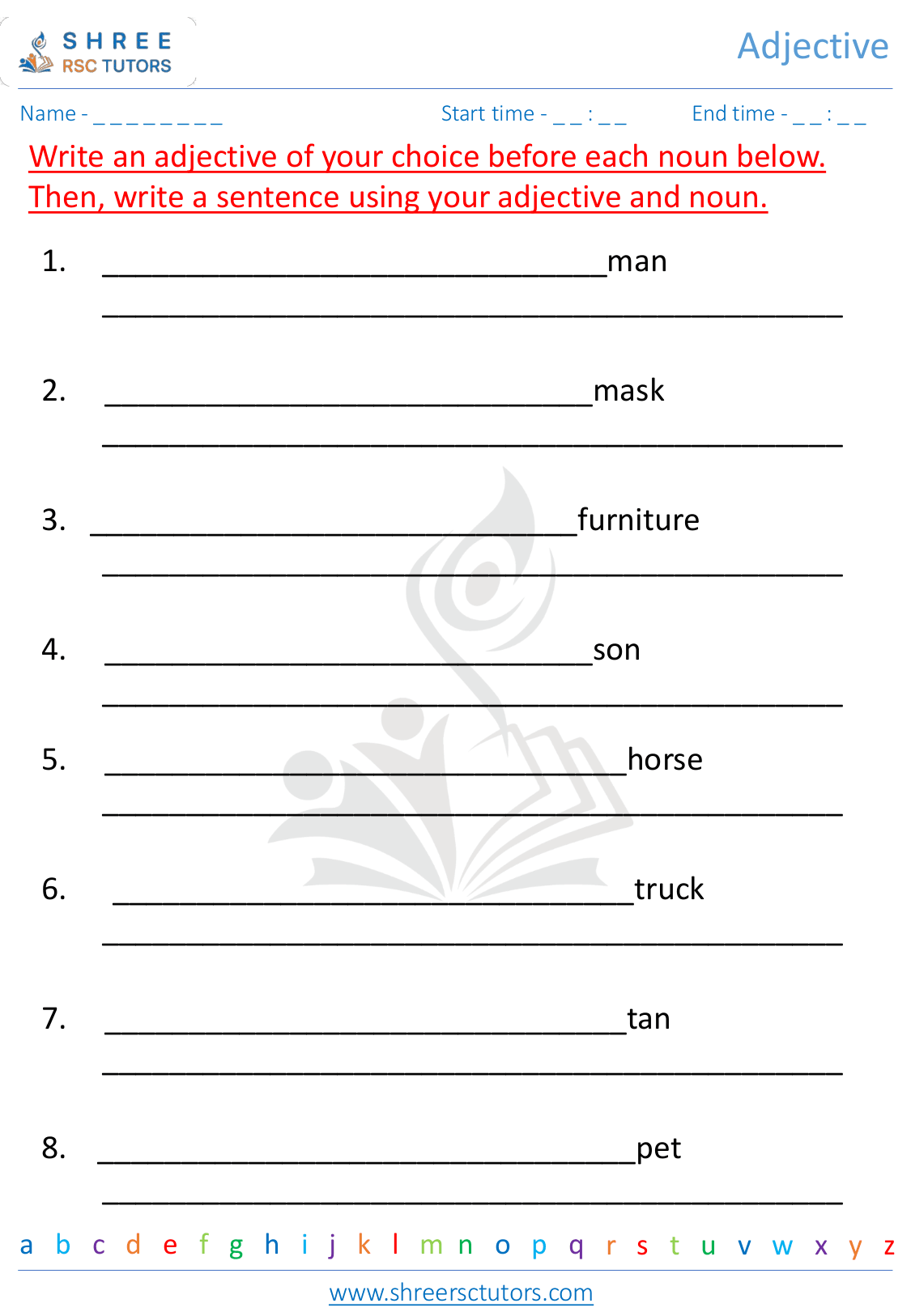 Adjectives worksheets for Grade 3 English shree rsc tutors