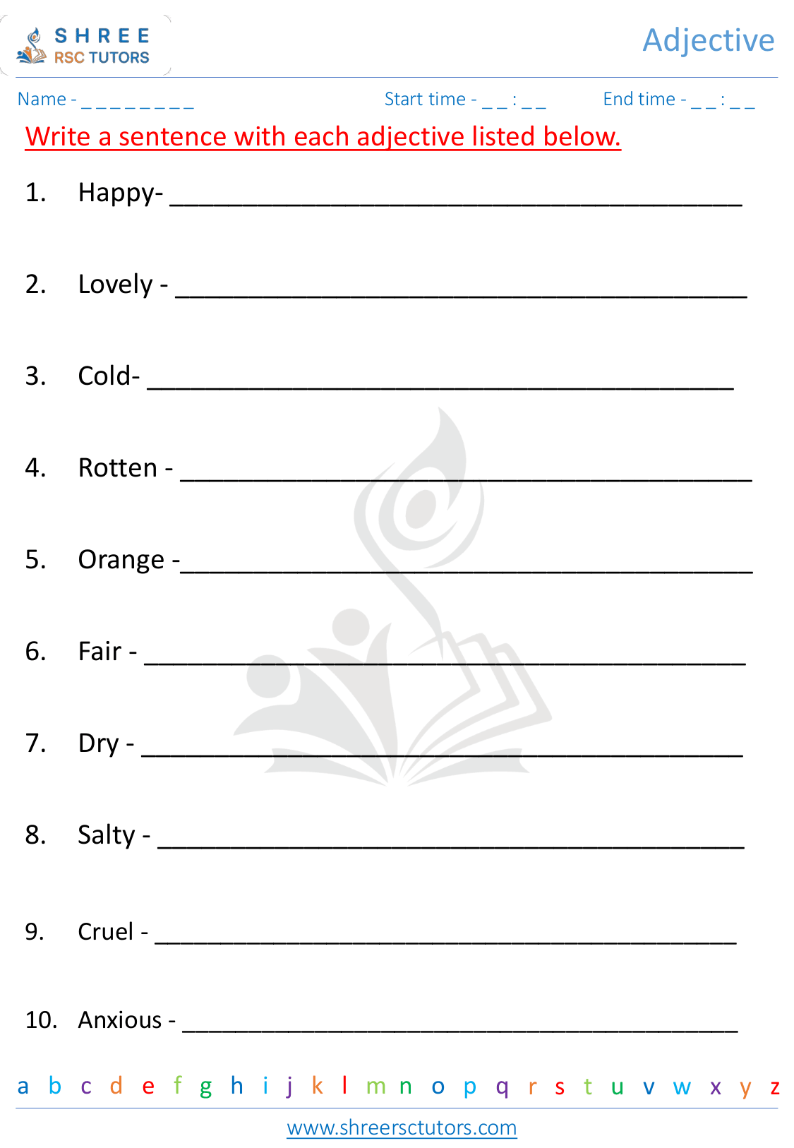 Adjectives Worksheets For Grade 3 English Shree Rsc Tutors