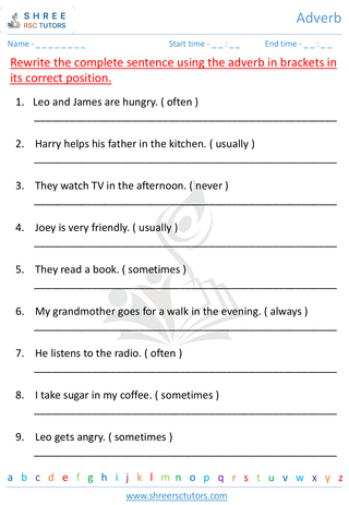 Grade 3  English worksheet: Adverb
