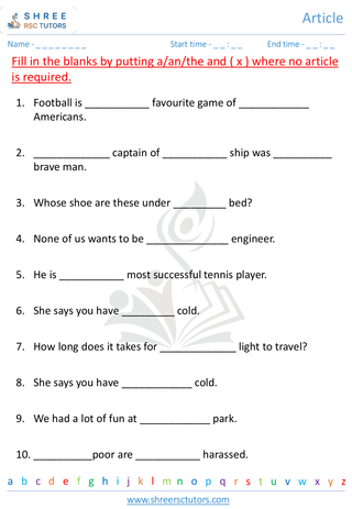 Grade 3  English worksheet: Articles