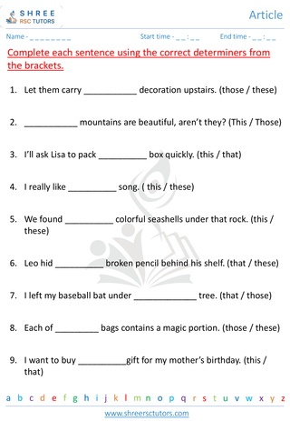 Grade 3  English worksheet: Articles