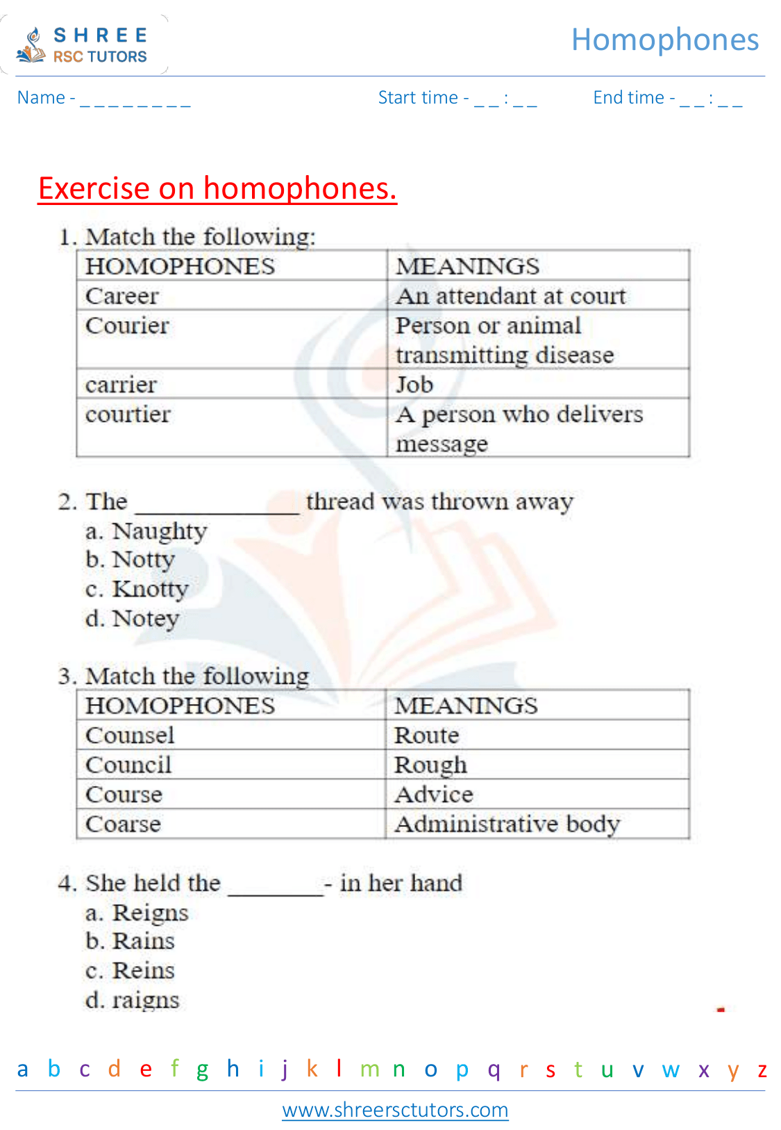 Homophones worksheets for Grade 3 English | shree rsc tutors