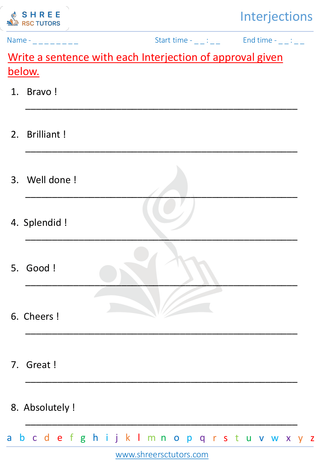 Grade 3  English worksheet: Interjection