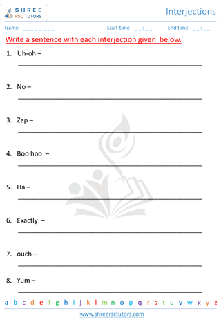 Grade 3  English worksheet: Interjection