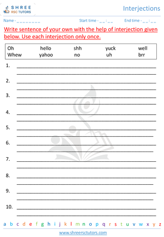 Grade 3  English worksheet: Interjection