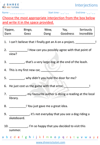 Grade 3  English worksheet: Interjection