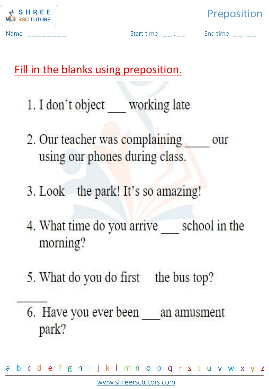 Grade 3  English worksheet: Preposition