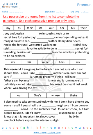 Grade 3  English worksheet: Pronoun