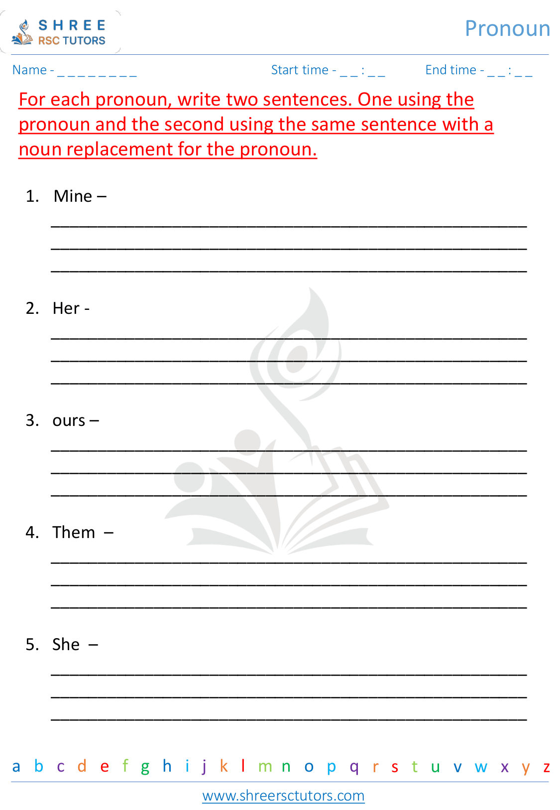 Pronoun worksheets for Grade 3 English | shree rsc tutors