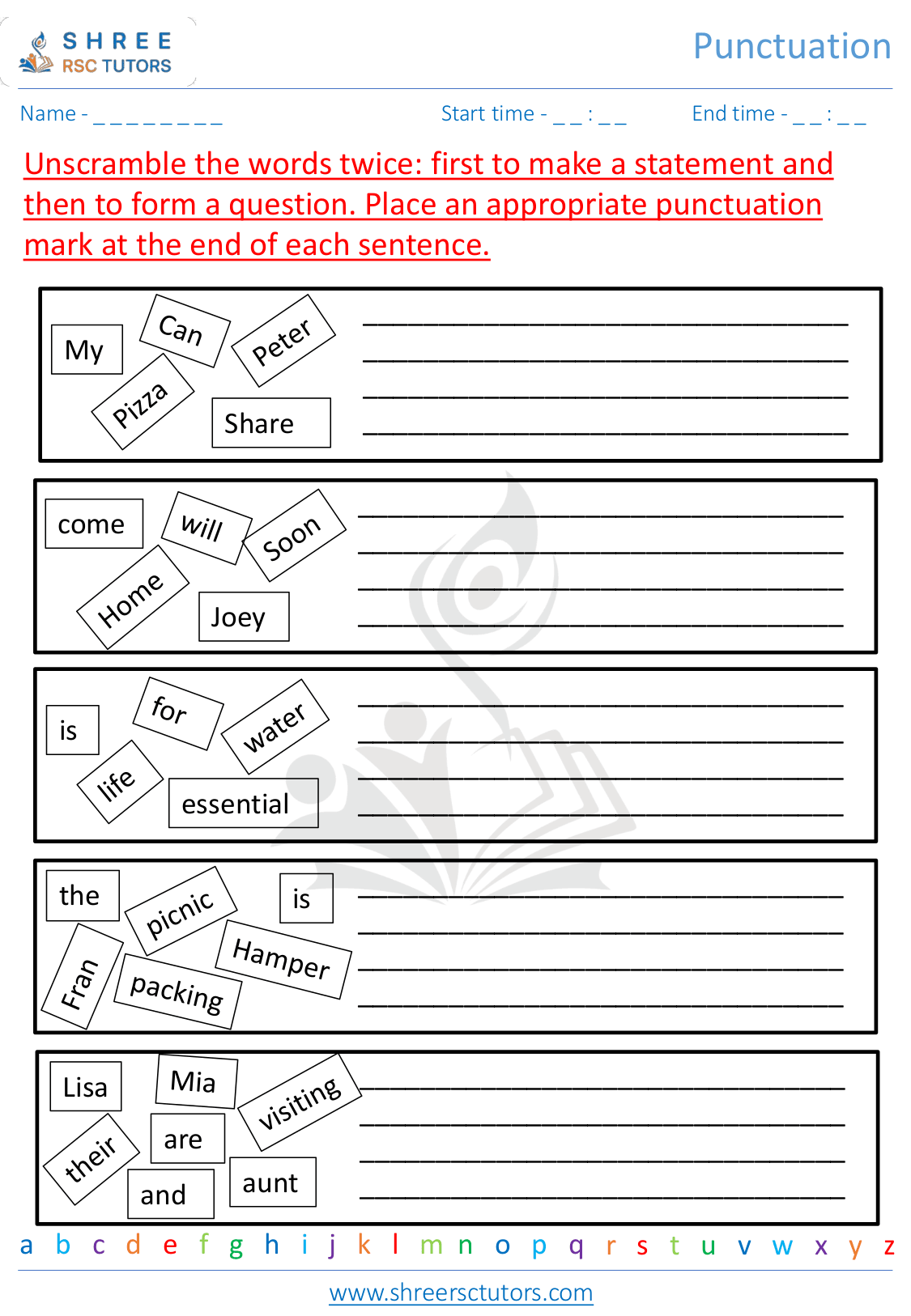 Punctuation worksheets for Grade 3 English | shree rsc tutors