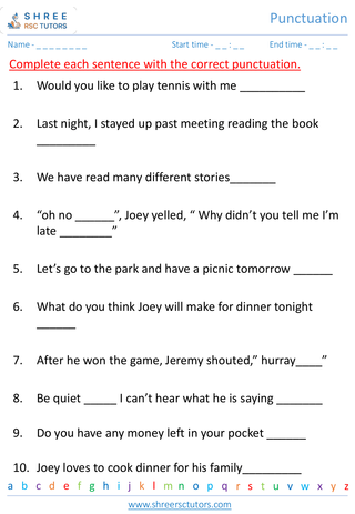 Grade 3  English worksheet: Punctuation